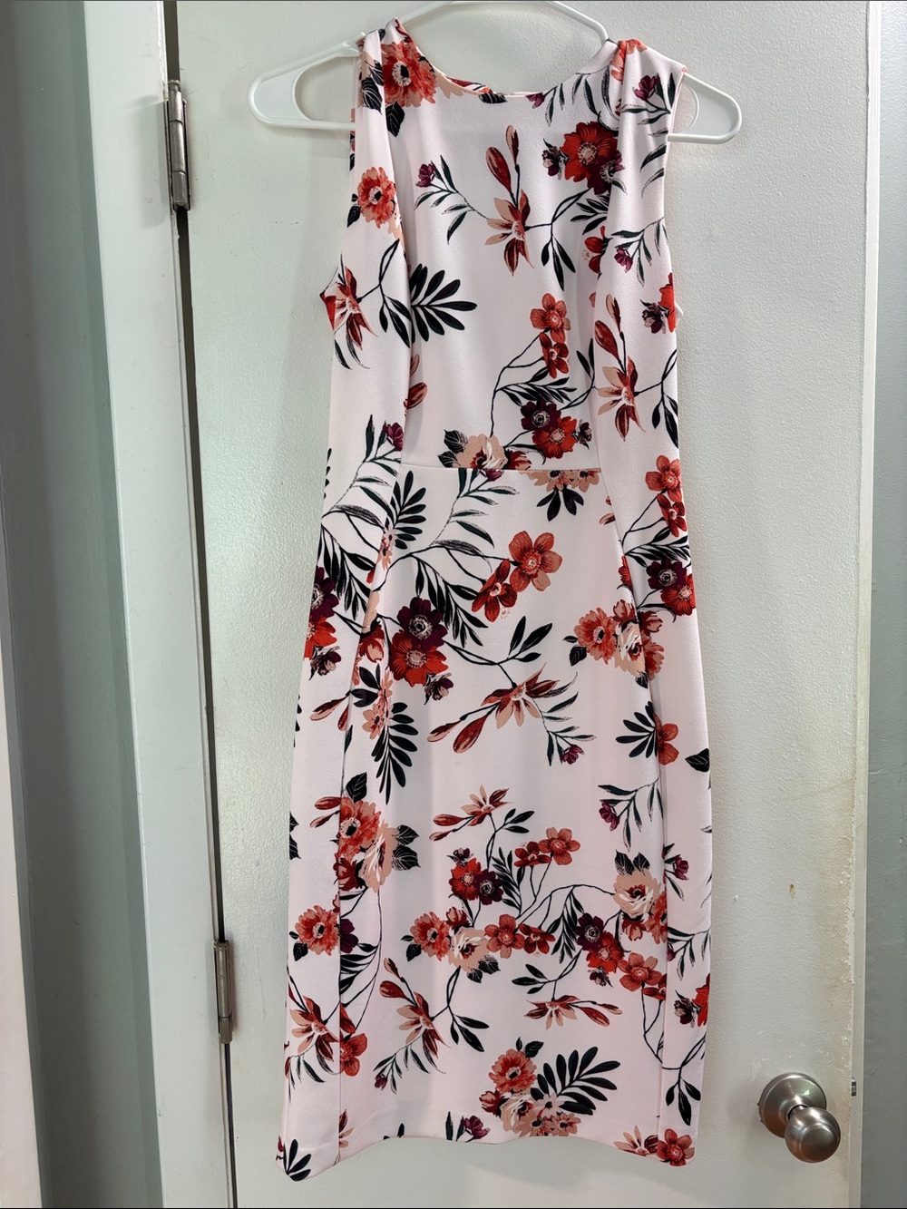 Calvin Klein Pink Floral Midi Dress with Red & Black Accents